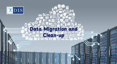 Cloud-based data migration and clean-up concept with servers 